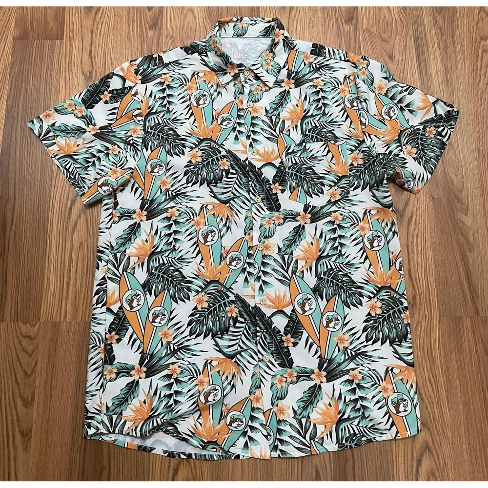 Buc-ee's Hawaiian Shirt Mens Small Surfboard Print Short Sleeve